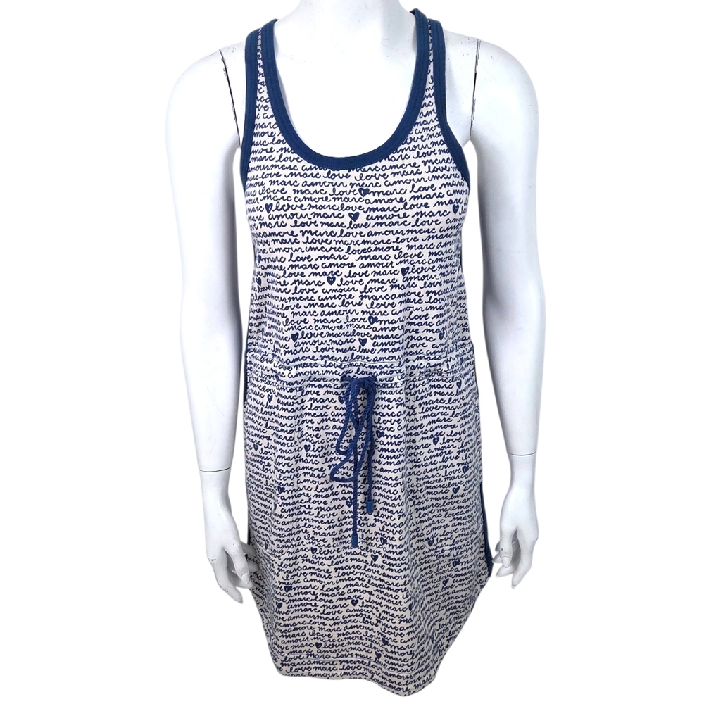 Marc Jacobs Y2K Raceback Tank Top Graffiti Mini Dress Womens Small Blue White